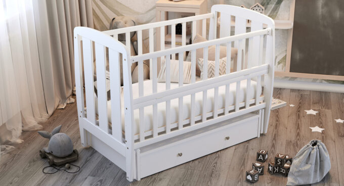 Кровать Babyroom Шарик SH-03 маятник, ящик, откидной бок бук белый