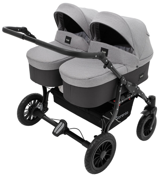 Коляска 2 в 1 для двойни Bair Sorento DUO BS-02 серый / графит