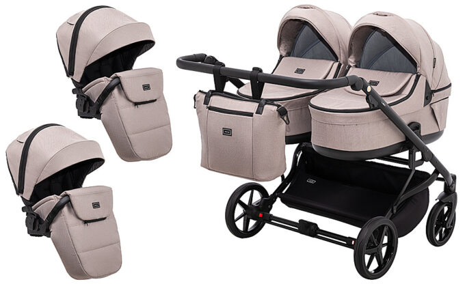 Коляска 2 в 1 для двойни Adamex Leo Duo Tip TK-72 капучино