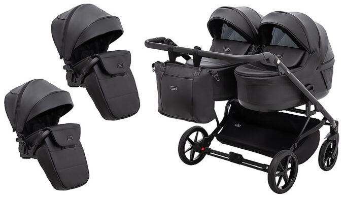 Коляска 2 в 1 для двойни Adamex Leo Duo Eco SA-2 черний