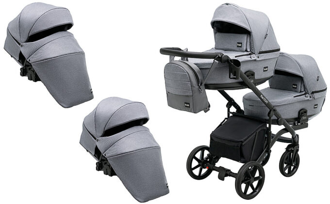 Коляска 2 в 1 для двойни Bair Kiwi DUO Soft BKP-218 серый