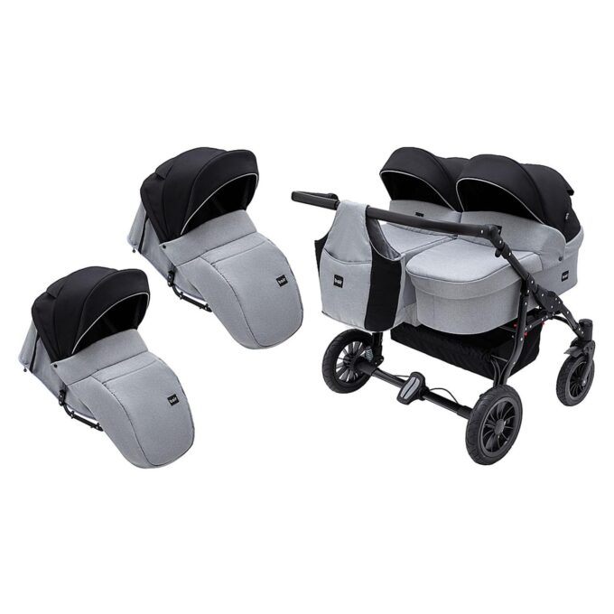 Коляска 2 в 1 для двойни Bair Sorento DUO BS-05 серый / черный
